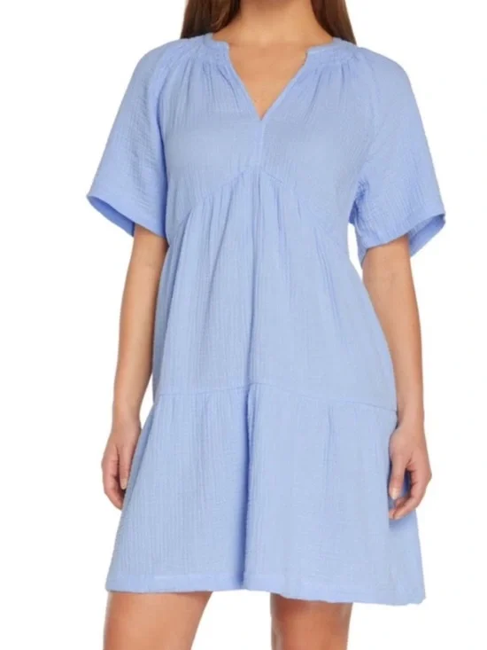 #15) NWOT Gap Light Blue V-Neck Tiered Cotton Dress - Picture 1 of 8